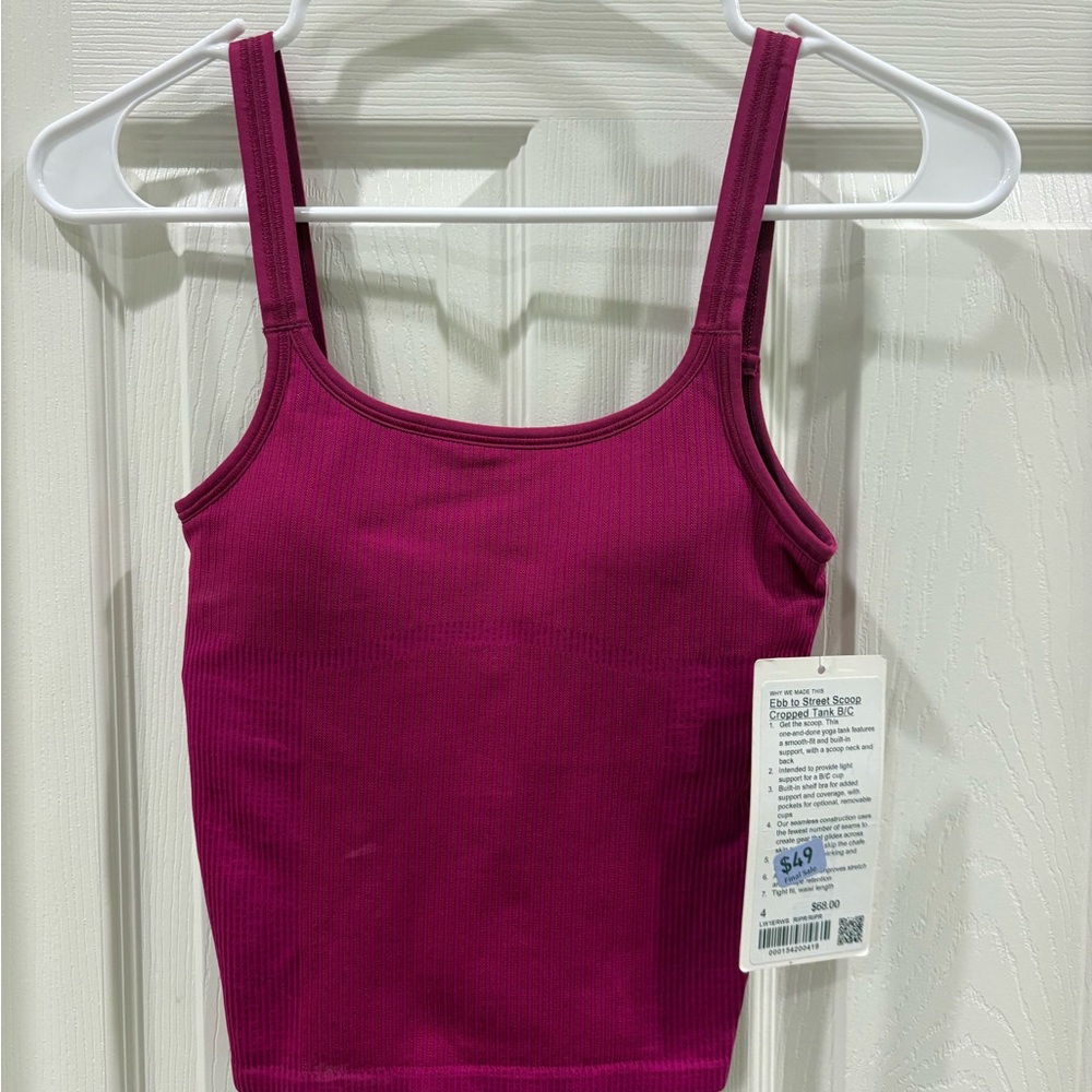 Lululemon Ebb to Street Scoop Cropped Tank Ripened Raspberry NWT